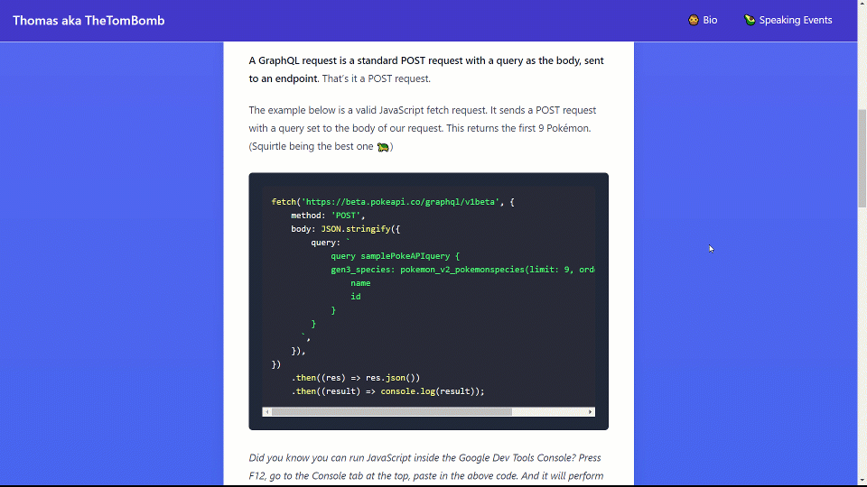 GraphQL Request done in Google Developer Console