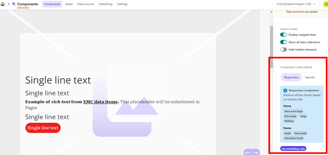 Embedd XM Cloud Component on page button