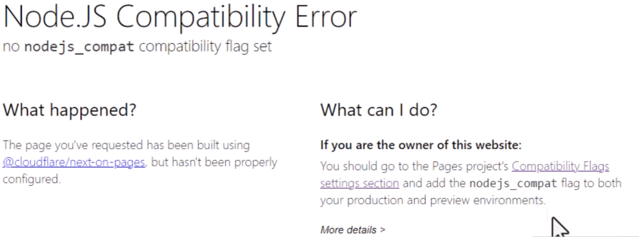 Cloudflare Pages Node Compatability Error