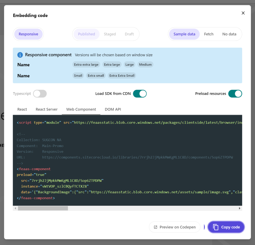 Modal for embedding Sitcore Components on any frontend framework